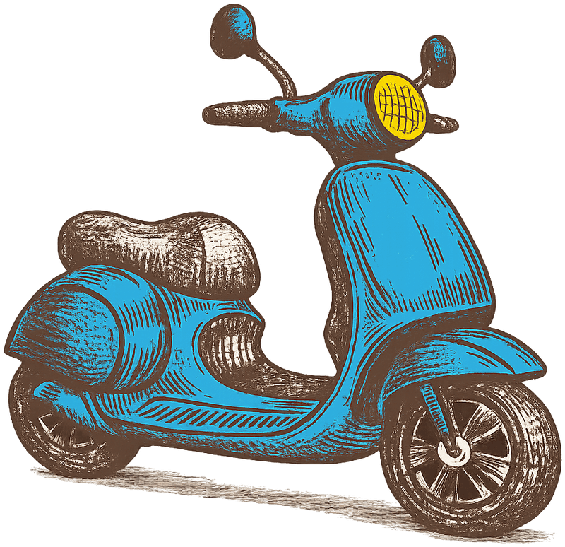 Blue scooter parked on the grass